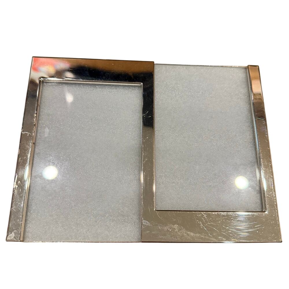 Vintage Chrome Art Deco MCM Style Picture Frame Double 4x6 Size Standing Decor